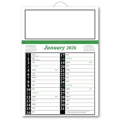 Green & Black Memo Postal Saver Calendar